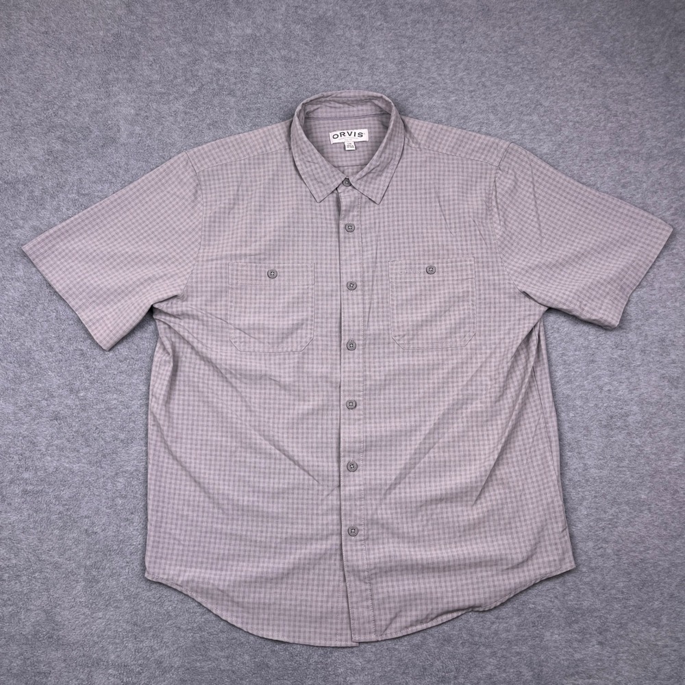 Orvis Button Up Shirt Mens L Gray Plaid Short Sleeve Classic Collection Outdoor